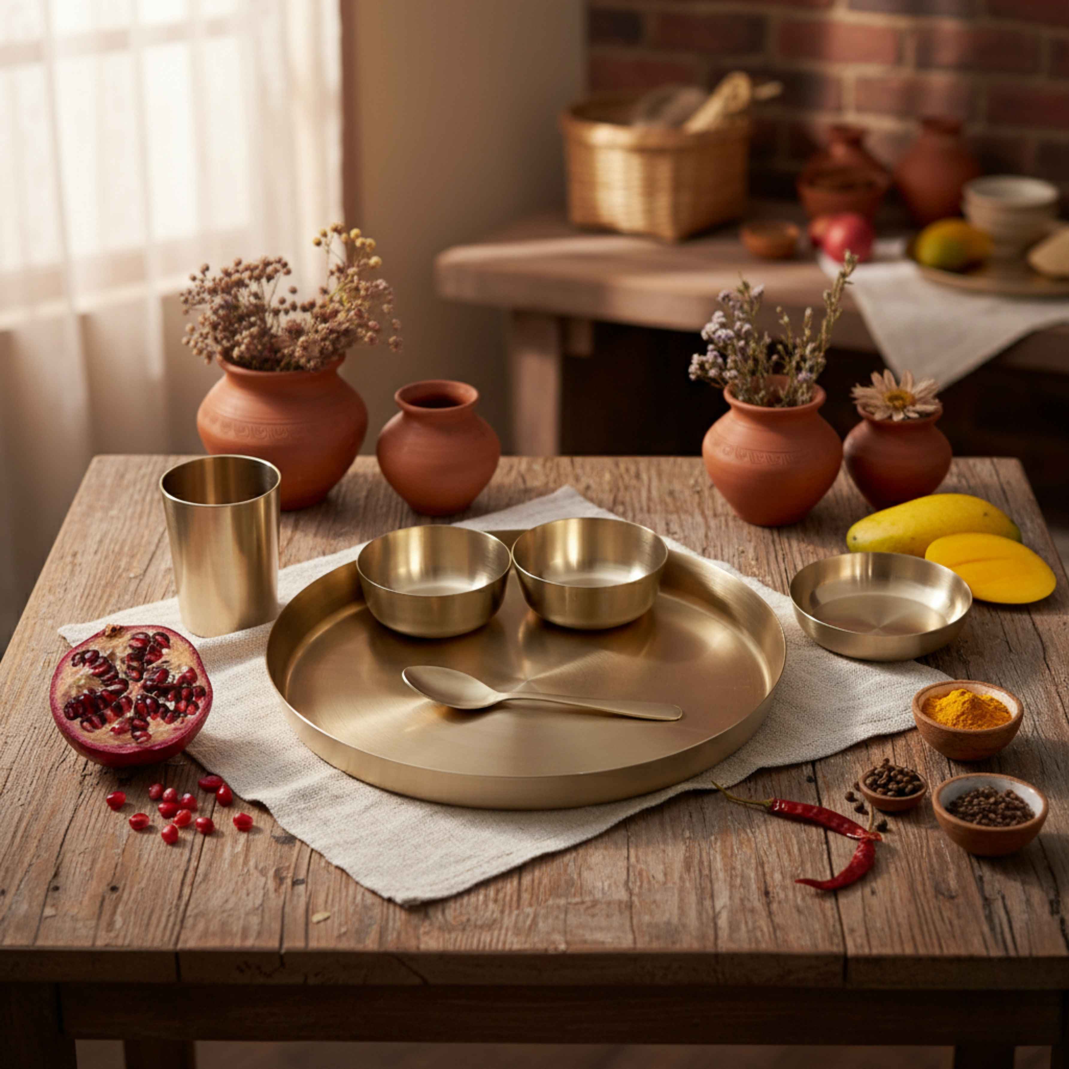 PURE TIN BRONZE (KANSA) DINNER PLATE SET 11''