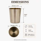 A product dimension diagram showing a brushed bronze tumbler with labeled measurements: diameter 2.75 inches and height 3.