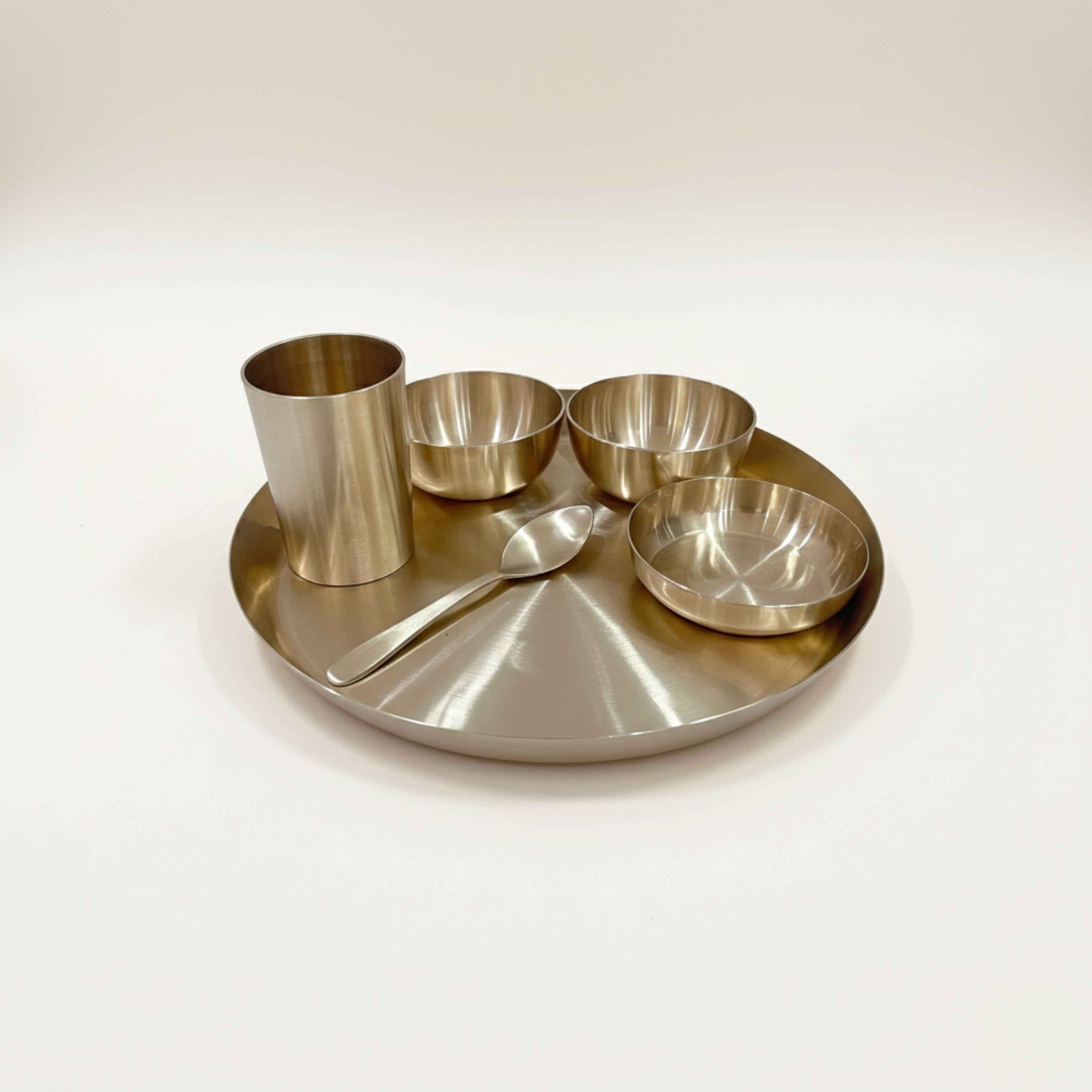 ENSEMBLE THALI EN BRONZE ÉTAIN PUR (KANSA) 28 CM