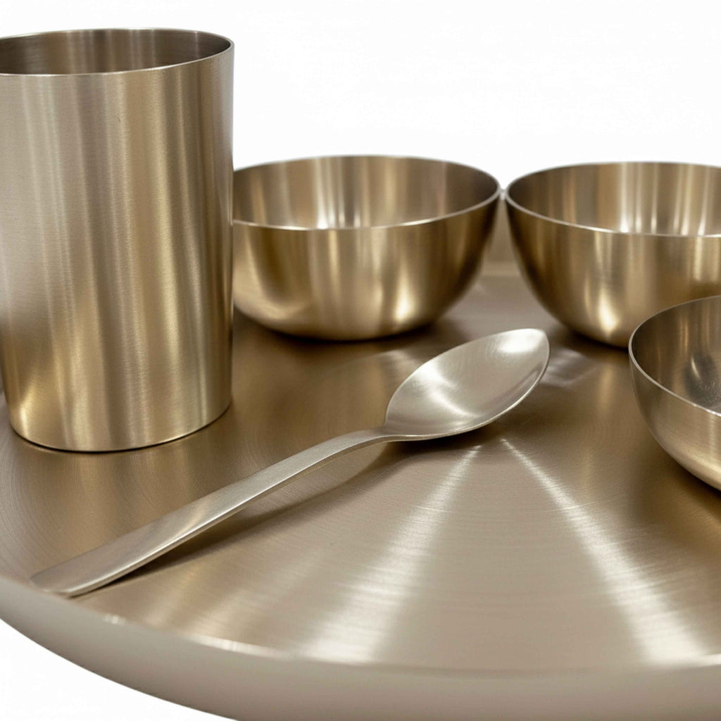ENSEMBLE THALI EN BRONZE ÉTAIN PUR (KANSA) 28 CM